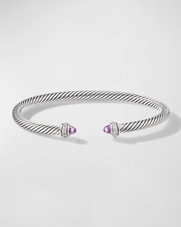 Cable Bracelet with Gemstone and Diamonds in Silver, 4mm- sku186810831