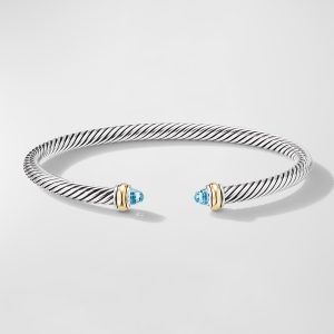 Cable Bracelet with Gemstone in Silver with 18K Gold, 4mm- sku186820056