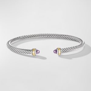Cable Bracelet with Gemstone in Silver with 18K Gold, 4mm- sku186810045