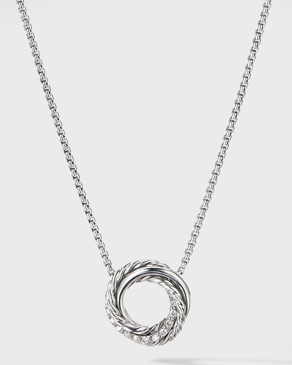 Crossover Mini Pendant Necklace with Diamonds in Silver, 15mm, 16-17"L- sku190960364