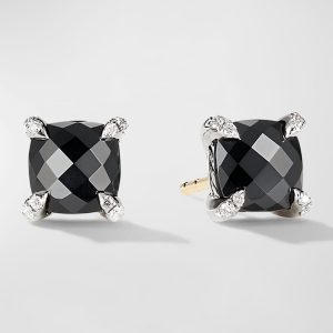 Chatelaine Stud Earrings with Gemstsones and Diamonds in Silver, 6mm- sku191020206