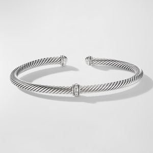Cable Station Bracelet with Diamonds in Silver, 4mm- sku219350054