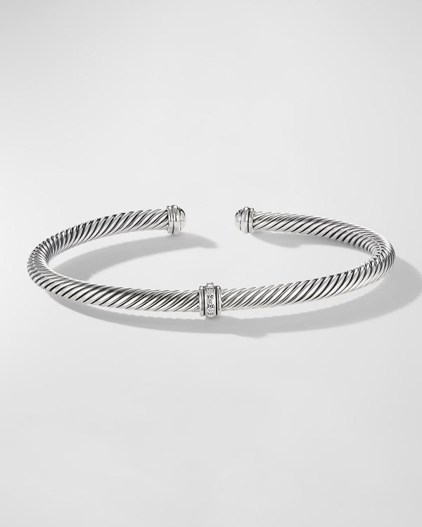 Cable Station Bracelet with Diamonds in Silver, 4mm- sku219350054