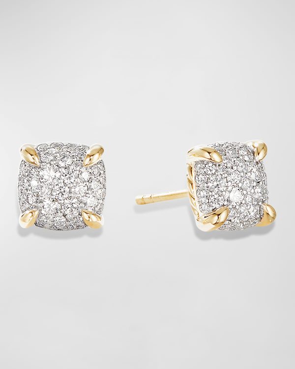 Chatelaine Stud Earrings in 18K Yellow Gold with Full Pave Diamonds, 7mm- sku192900004