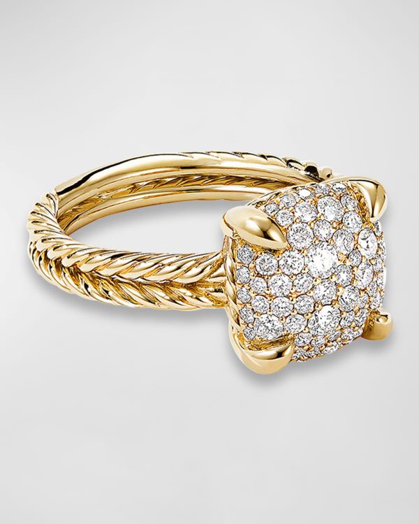 Chatelaine Ring in 18K Yellow Gold with Full Pave Diamonds, 11mm, Size 9- sku192910007