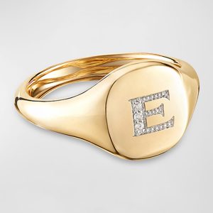 Mini DY Initial E Pinky Ring in 18K Yellow Gold with Diamonds, Size 3- sku192900027