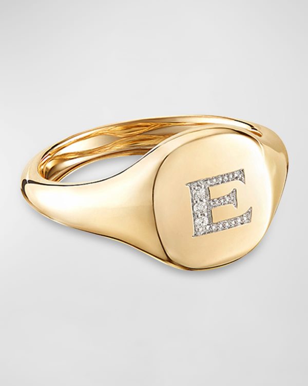 Mini DY Initial E Pinky Ring in 18K Yellow Gold with Diamonds, Size 3- sku192900027