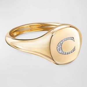 Mini DY Initial C Pinky Ring in 18K Yellow Gold with Diamonds, Size 5- sku192910021