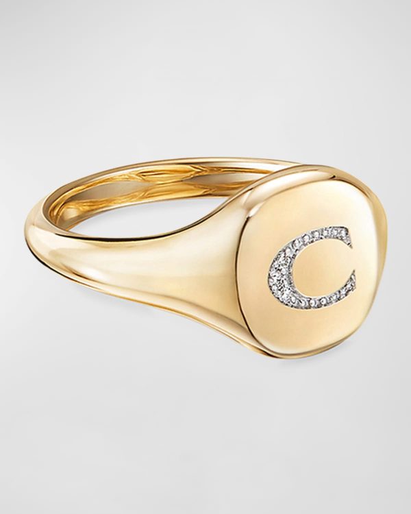 Mini DY Initial C Pinky Ring in 18K Yellow Gold with Diamonds, Size 5- sku192910021