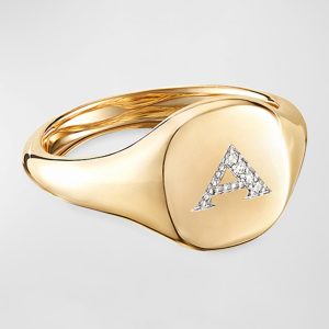 Mini DY Initial A Pinky Ring in 18K Yellow Gold with Diamonds, Size 3- sku192900025
