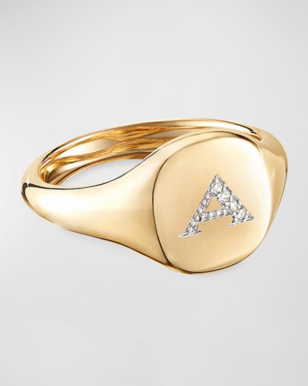 Mini DY Initial A Pinky Ring in 18K Yellow Gold with Diamonds, Size 3- sku192900025