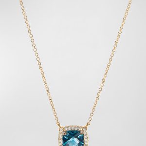 Petite Chatelaine Pave Bezel Pendant Necklace in 18K Yellow Gold with Hampton Blue Topaz- sku193250022
