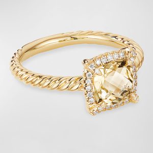 Petite Chatelaine Pave Bezel Ring in 18K Gold with Champagne Citrine, Size 7- sku193250028