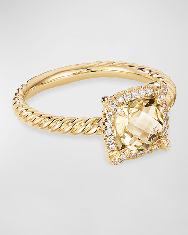Petite Chatelaine Pave Bezel Ring in 18K Gold with Champagne Citrine, Size 7- sku193250028