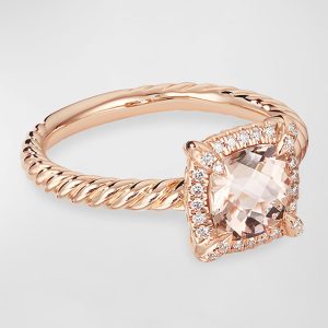 Petite Chatelaine Pave Bezel Ring in 18K Rose Gold with Morganite, Size 7- sku193250046