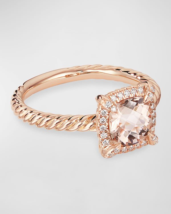 Petite Chatelaine Pave Bezel Ring in 18K Rose Gold with Morganite, Size 7- sku193250046