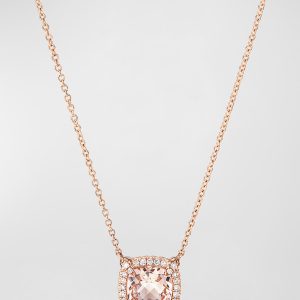Petite Chatelaine Pave Bezel Pendant Necklace in 18K Yellow Gold with Morganite- sku193250025