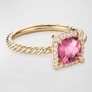 Petite Chatelaine Pave Bezel Ring in 18K Gold with Tourmaline, Size 6- sku193250043