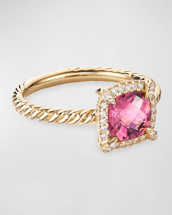 Petite Chatelaine Pave Bezel Ring in 18K Gold with Tourmaline, Size 8- sku193260001