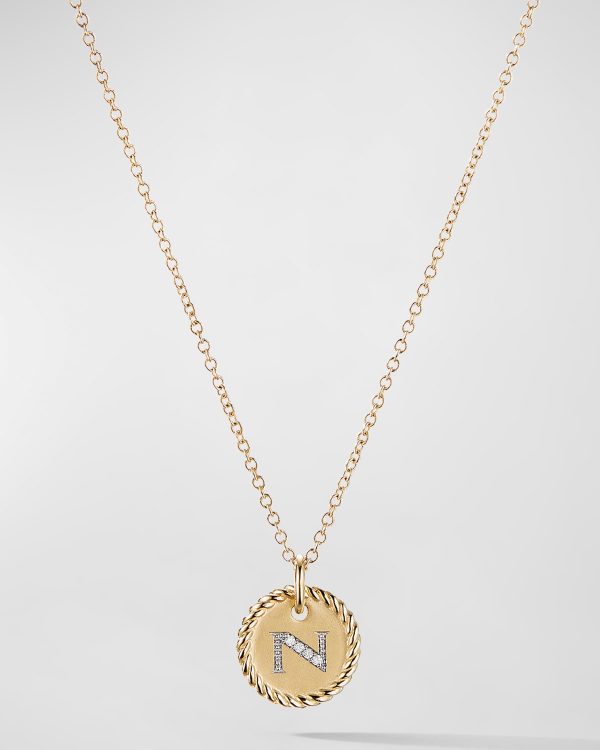 Cable Collectibles Initial N Pendant Necklace with Diamonds in 18K Gold, 10mm, 16-18"L- sku167786331