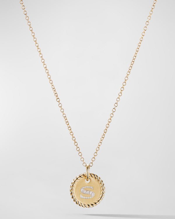 Cable Collectibles Initial S Pendant Necklace with Diamonds in 18K Gold, 10mm, 16-18"L- sku167140402