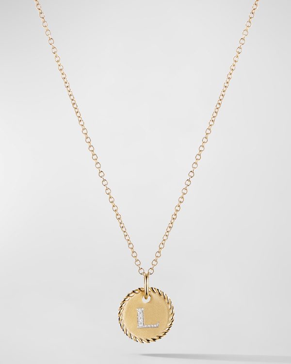 Cable Collectibles Initial L Pendant Necklace with Diamonds in 18K Gold, 10mm, 16-18"L- sku167150402