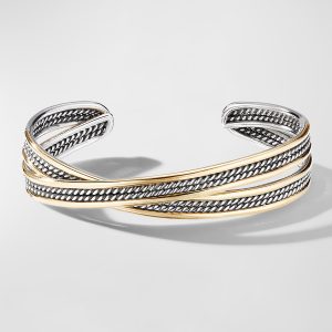 DY Origami Cuff Bracelet with 18K Gold in Silver, 14mm- sku194650143