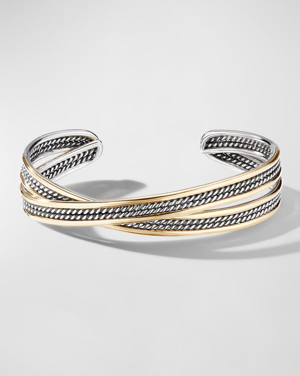 DY Origami Cuff Bracelet with 18K Gold in Silver, 14mm- sku194650143