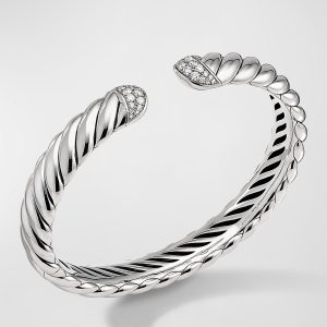 Sculpted Cable Cuff Bracelet with Pave Diamonds, 10mm- sku194660160