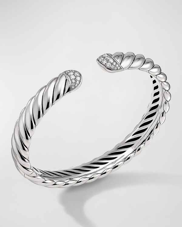 Sculpted Cable Cuff Bracelet with Pave Diamonds, 10mm- sku194660160