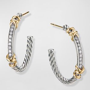 Petite Helena Hoop Earrings with 18K Gold and Diamonds in Silver, 1"- sku194231075