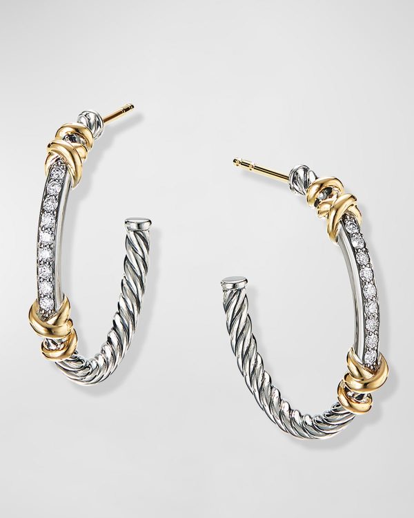 Petite Helena Hoop Earrings with 18K Gold and Diamonds in Silver, 1"- sku194231075