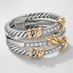 Helena Ring with Diamonds and 18K Gold in Silver, 12mm- sku194660028