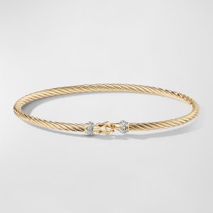 Cable Buckle Bracelet with Diamonds and 18K Gold, 2.6mm, Size M- sku159290075