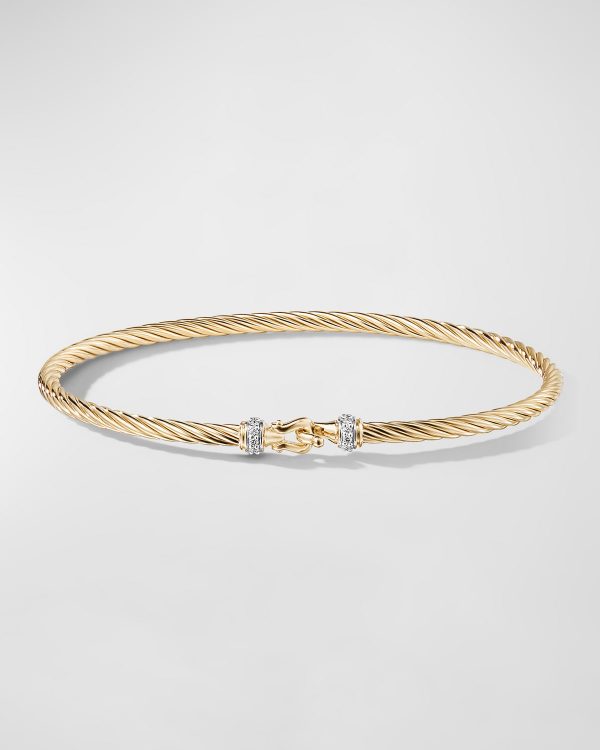Cable Buckle Bracelet with Diamonds and 18K Gold, 2.6mm, Size M- sku159290075