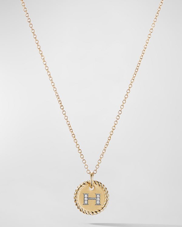 Cable Collectibles Initial H Pendant Necklace with Diamonds in 18K Gold, 10mm, 16-18"L- sku167770303
