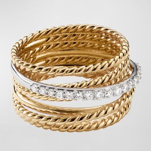 Crossover Wide Ring with Diamonds in Gold, Size 8- sku194640051