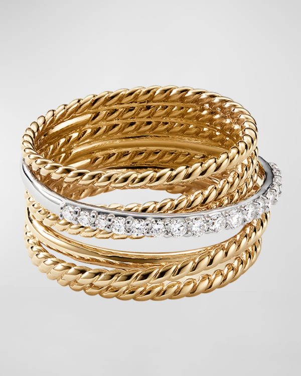 Crossover Wide Ring with Diamonds in Gold, Size 8- sku194640051