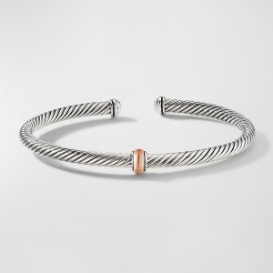 Cable Station Bracelet in Silver with 18K Gold, 4mm- sku218661335
