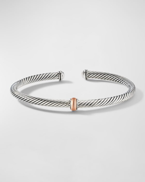 Cable Station Bracelet in Silver with 18K Gold, 4mm- sku218661335