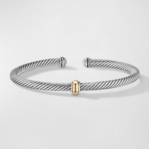 Cable Station Bracelet in Silver with 18K Gold, 4mm- sku199002570