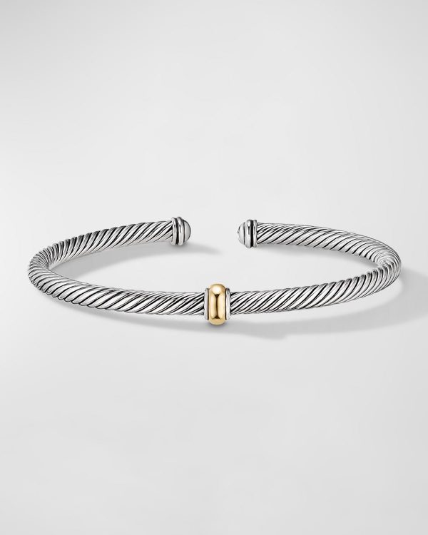 Cable Station Bracelet in Silver with 18K Gold, 4mm- sku199002435