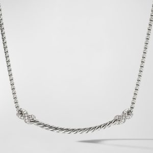 Petite X Bar Necklace with Pave Diamonds- sku199001773