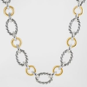 Cable and Smooth Chain Link Necklace- sku199000379