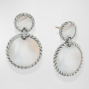 DY Elements Double Drop Earrings with Mother-of-Pearl and Pave Diamonds- sku199010302