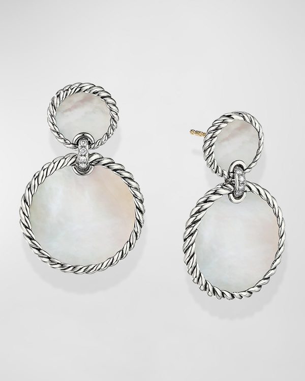 DY Elements Double Drop Earrings with Mother-of-Pearl and Pave Diamonds- sku199010302