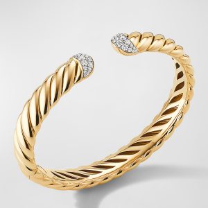 Sculpted Cable Bracelet with Diamonds in 18K Gold, 10mm, Size L- sku201190008