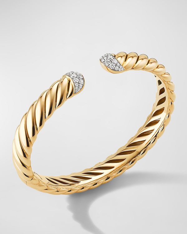Sculpted Cable Bracelet with Diamonds in 18K Gold, 10mm, Size L- sku201190008