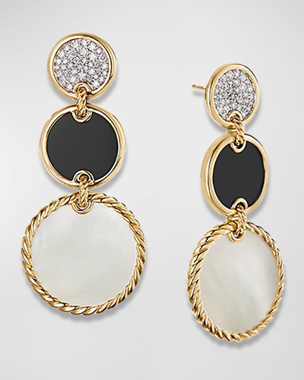 DY Elements Triple Drop Earrings in 18K Yellow Gold with Mother-of-Pearl, Black Onyx & Pave Diamonds- sku202100034