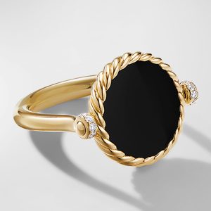 DY Elements Swivel Ring in 18k Gold with Black Onyx, Mother-of-Pearl & Pave Diamonds, Size 6- sku202100044